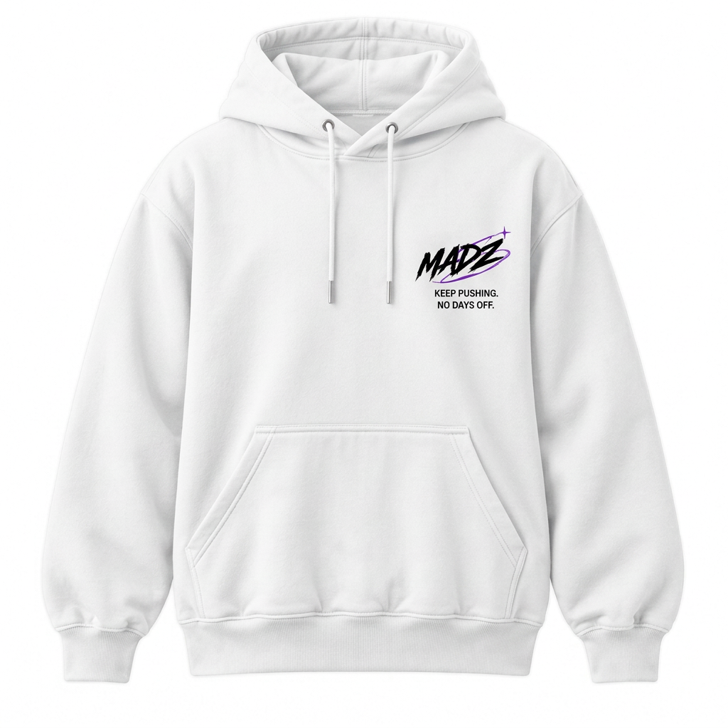 No Days Off Суичър — White, отпред